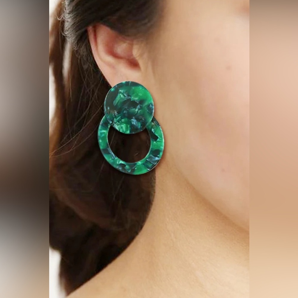 Green Hoop Earrings - Picture 6 of 9